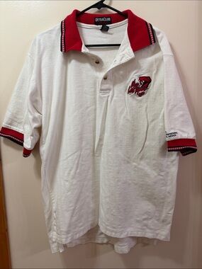 UltraClub Collection. Vintage White Polo Shirt with Red Sneak and Trim. NWOT
